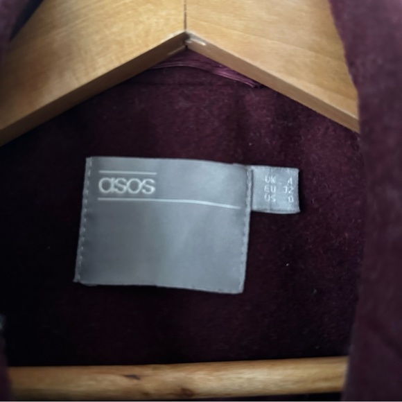 ASOS double breasted wool coat in burgundy - Picture 3 of 3